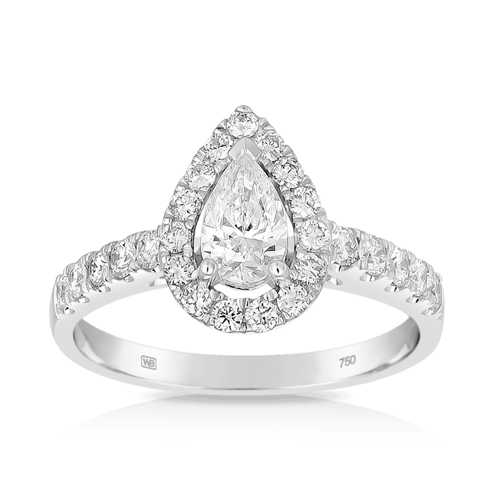 1.00ct TW Diamond Pear Halo Engagement Ring in 18ct White Gold