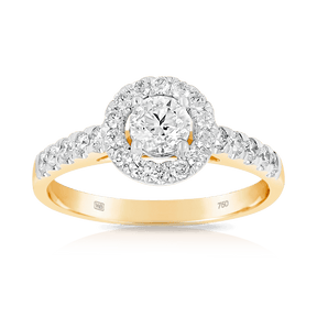 1ct TW Diamond Round Halo Engagement Ring in 18ct Yellow Gold - Wallace Bishop