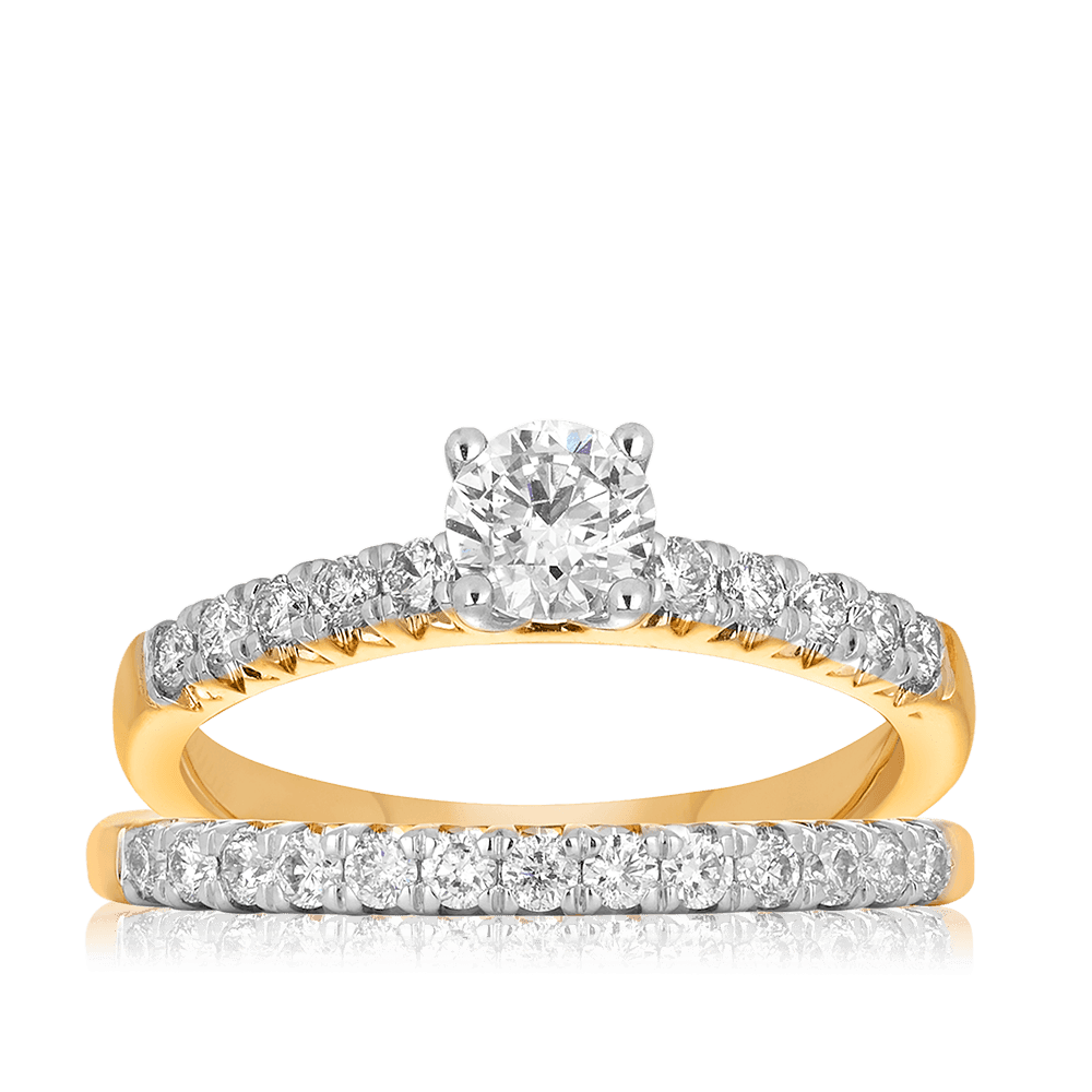 1ct TW Diamond Solitaire Engagement & Bridal set in 9ct Yellow & White Gold - Wallace Bishop