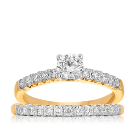 1ct TW Diamond Solitaire Engagement & Bridal set in 9ct Yellow & White Gold - Wallace Bishop
