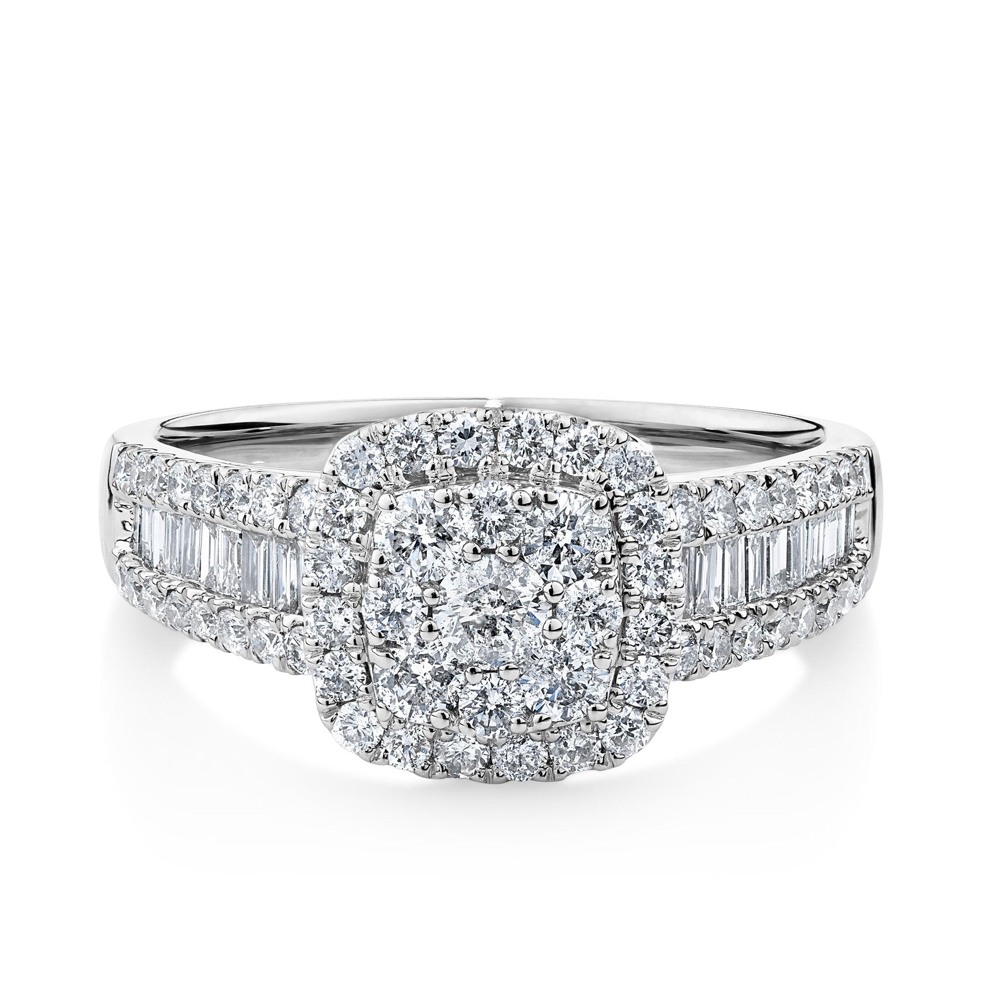 1.00ct TW Diamond Cluster Square Halo Engagement Ring in 9ct White Gold