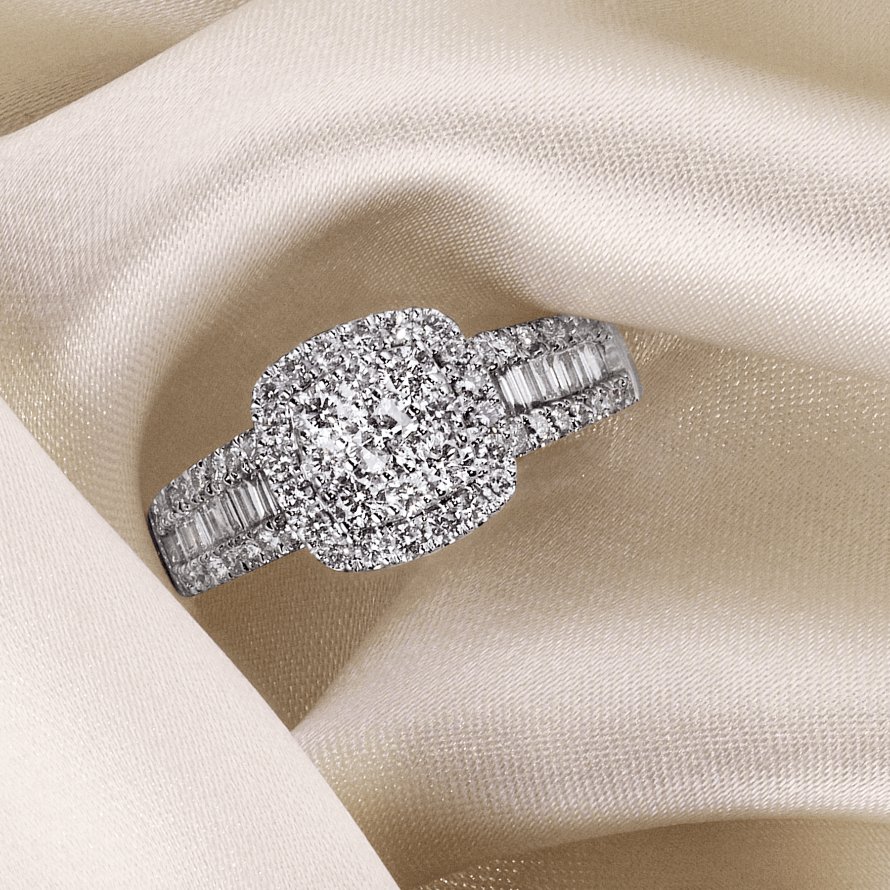 1.00ct TW Diamond Square Halo Engagement Ring in 9ct White Gold
