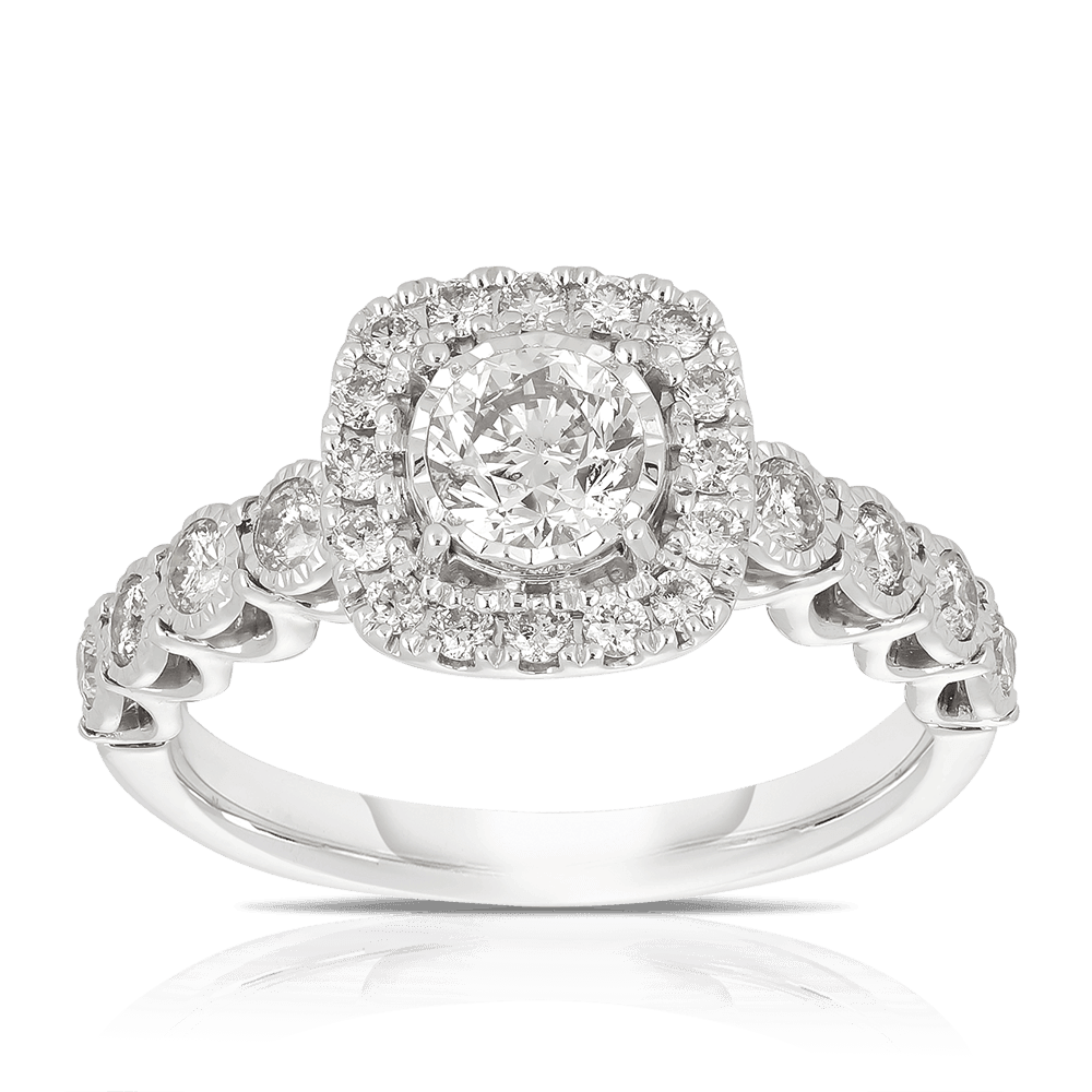 1ct TW Diamond Square Halo Engagement Ring in 9ct White Gold