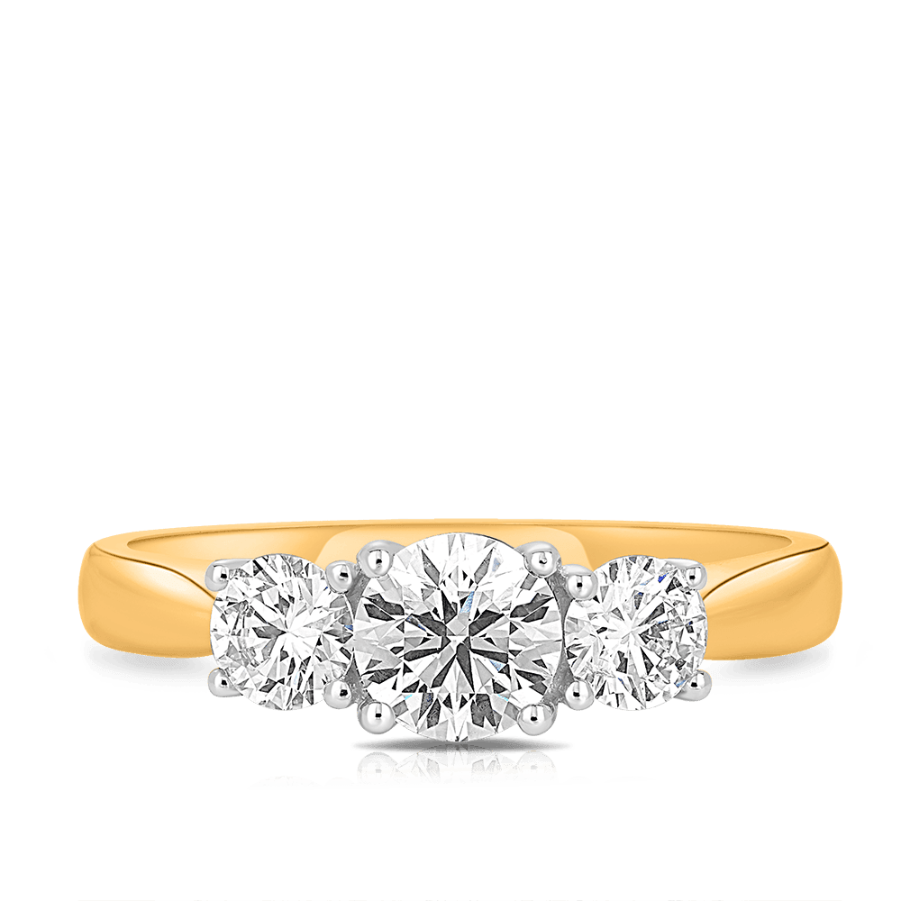 1.00ct TW Round Brilliant Cut Diamond Three Stone Engagement Ring in 18ct Yellow Gold