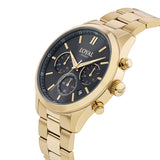 Side view of the Loyal Academy Gold PVD Men's Chronograph Watch, reference 03R85MBZ1, showing the case profile and gold-tone bracelet construction. The 40mm quartz chronograph sits comfortably on the wrist, suited to both everyday and active wear.
