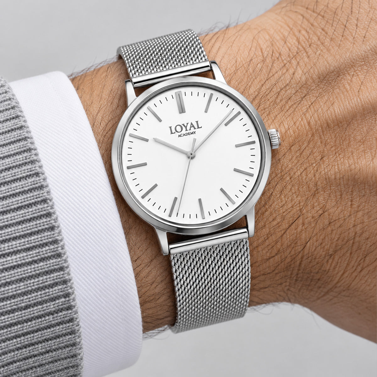 Loyal Academy Quartz Men's 39mm Watch 05C75MB01A - everyday silver watch on wrist
