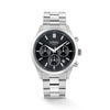 The Loyal Academy Steel Chronograph Watch features a black dial with chronograph sub-dials, framed by a stainless steel case, reference 03R85MBZ1. This 40mm quartz watch pairs a stainless steel bracelet with a mineral glass lens and 100m water resistance.