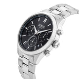 Three-quarter angle view of the Loyal Academy Steel Chronograph Watch, reference 03R85MBZ1, showing the case profile and stainless steel bracelet construction. The 40mm case and chronograph sub-dials are visible from this angle.