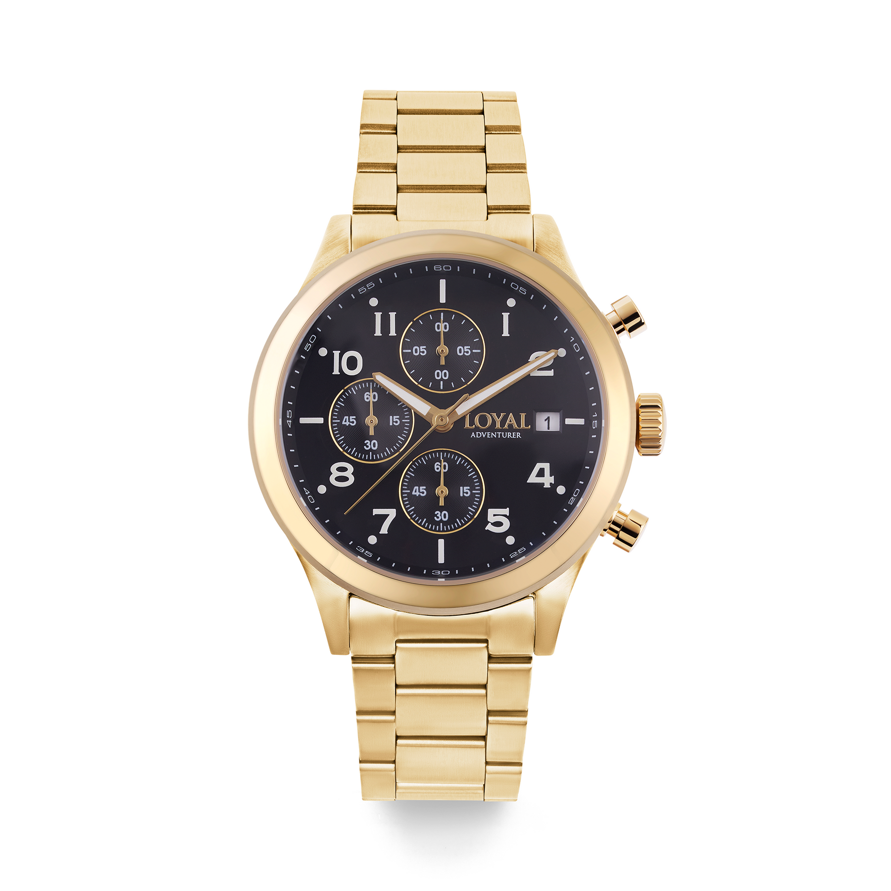 Loyal Adventurer Men s 42mm Gold PVD Quartz Chronograph Watch