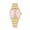 The Loyal Maritima Gold Watch features a pink dial, framed by a Gold PVD case, reference 05D47MBA1. This 40mm quartz watch pairs a matching bracelet with a sapphire glass lens and 100m water resistance.