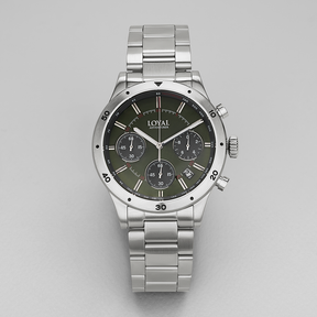 Loyal Men's Adventurer Stainless Steel Quartz Chronograph Sport Watch Green Dial