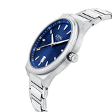 Three-quarter angle view of the Loyal Maritima Steel Watch, reference 05D47MBA1, showing the case profile and stainless steel bracelet construction. The 40mm case sits comfortably on the wrist, suited to both everyday and active wear.