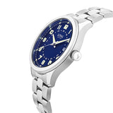 Three-quarter angle view of the Loyal Adventurer Field Watch, reference 05C97MBA1, showing the case profile and stainless steel bracelet construction. The 40mm case and domed crystal are visible from this angle, alongside the bonus NATO strap included with this set.