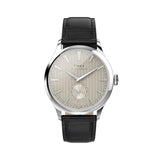 The Timex Waterbury Traditional Quartz 39mm Watch TW2Y92000 features a textured white dial with a pronounced silver-tone handset and matching hour markers. A sub-second dial sits at 6 o'clock.
