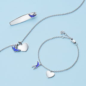Bluebird of Happiness Children's Heart Necklace in Sterling Silver Rhodium Plate