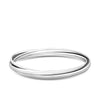 A polished sterling silver Russian bangle shown front on, made of three overlapping bangles in a twist design. 3.50mm wide and 65mm in size.