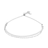 Front-on view of the Wallace Bishop Two-Layer Bracelet in Sterling Silver, reference 32KA2582, measuring 210mm in length with an adjustable slider. A herringbone chain and a paperclip link chain sit together in two polished layers.