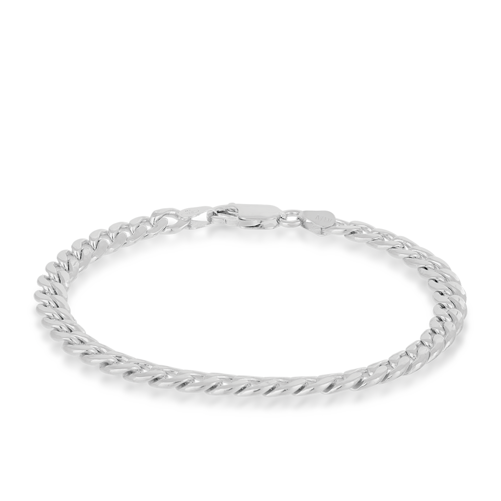 Solid Curb Link Bracelet Sterling Silver Rhodium Plate