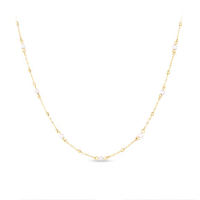 Freshwater Pearl Diamond Cut Cable Necklace in 9ct Yellow Gold