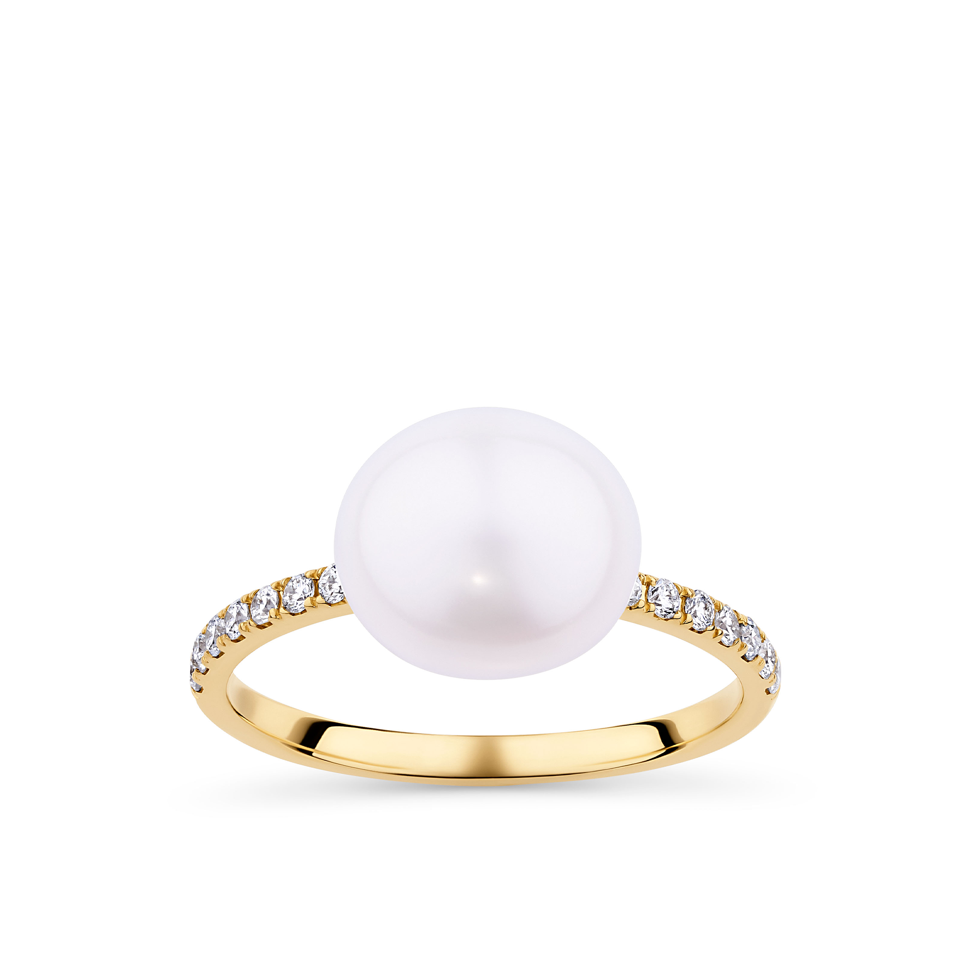 Freshwater Pearl and Diamond Ring in 9ct Yellow Gold