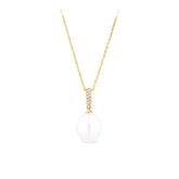 Freshwater Pearl and Diamond Pendant in 9ct Yellow Gold