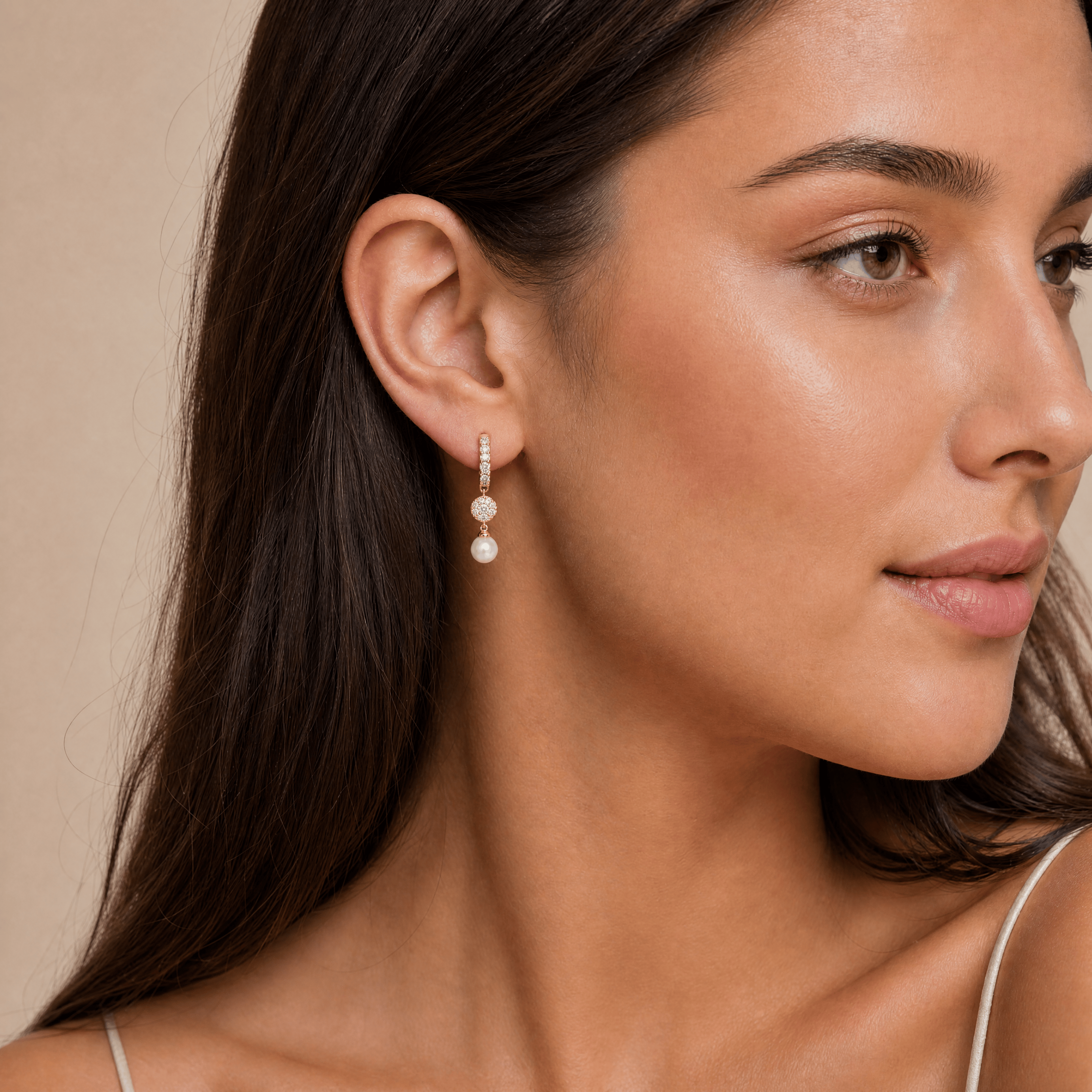 Freshwater Pearl and Cubic Zirconia Drop Earrings 9ct Yellow Gold