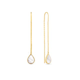 Mother of Pearl Threaded Pear Shape Earrings in 9ct Yellow Gold