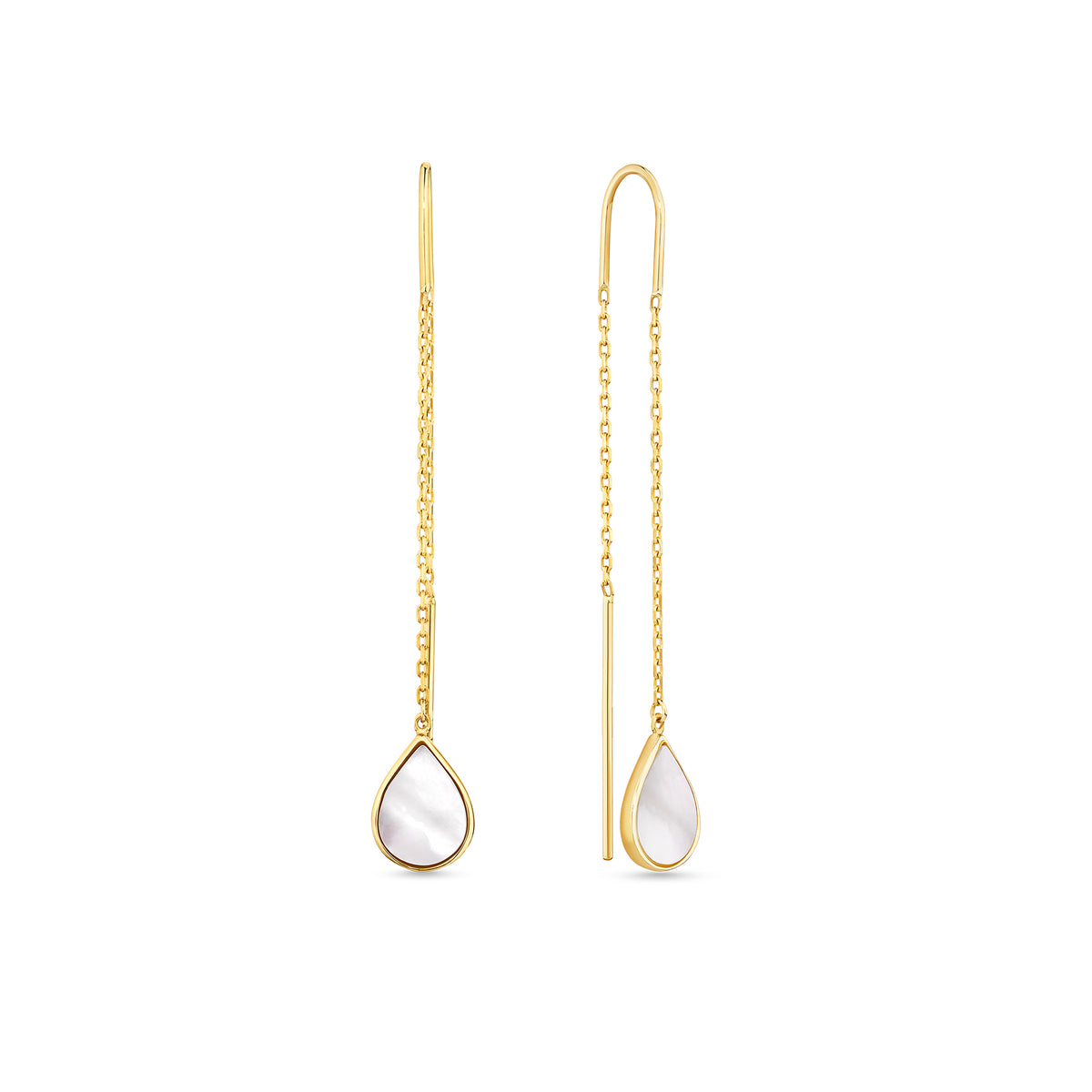 Mother of Pearl Threaded Pear Shape Earrings in 9ct Yellow Gold