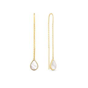 Mother of Pearl Threaded Pear Shape Earrings in 9ct Yellow Gold