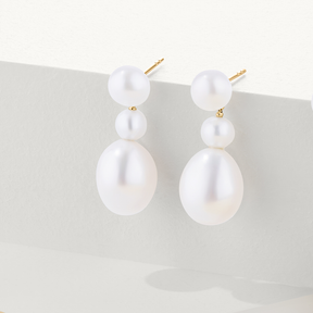 Freshwater Pearl Oval Drop Earrings in 9ct Yellow Gold