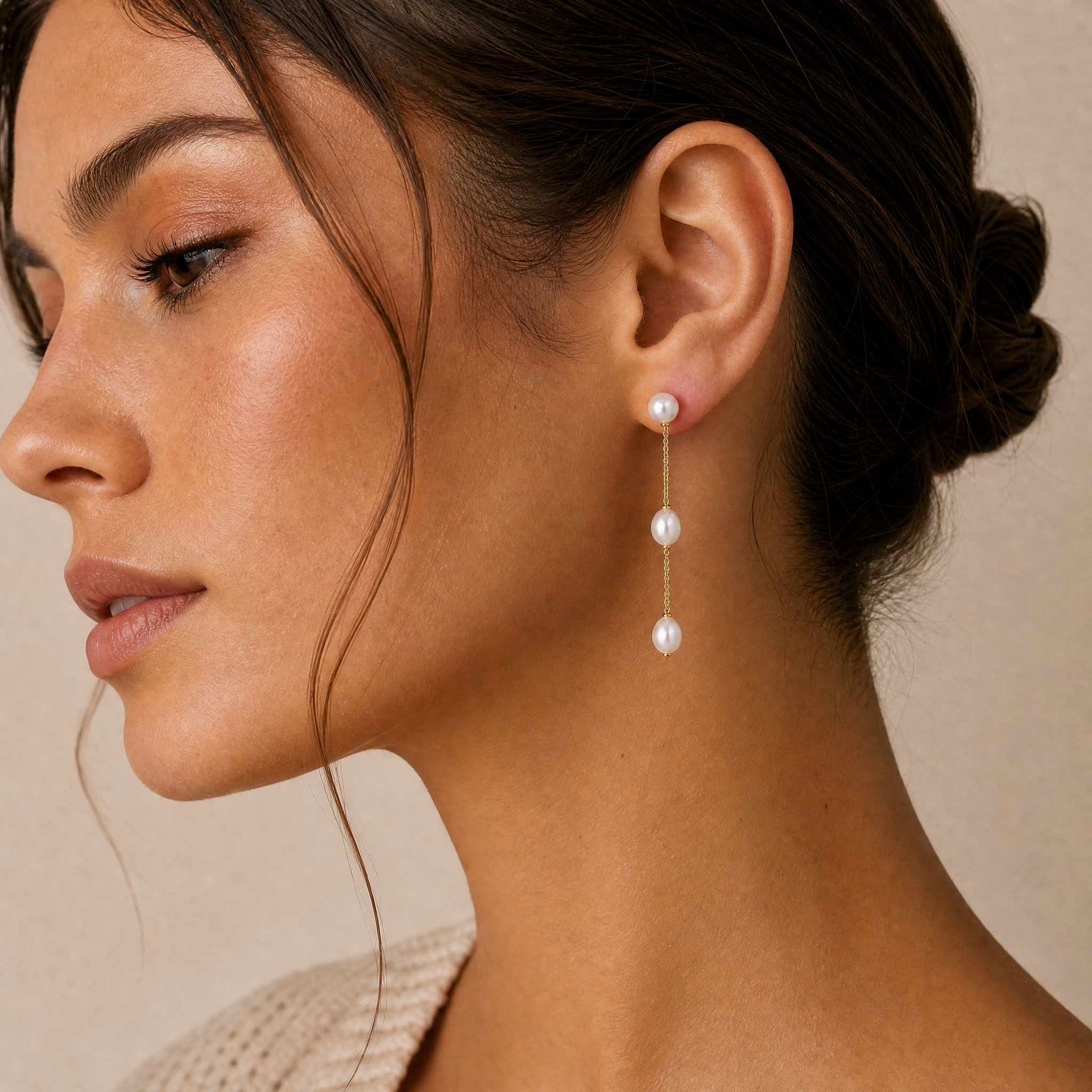 Freshwater Pearl Stationed Drop Earrings in 9ct Yellow Gold
