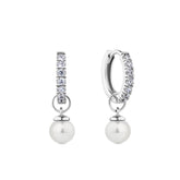 Pearl & Cubic Zirconia Drop Huggies in Sterling Silver