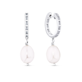 Cubic Zirconia & Freshwater Pearl Drop Earrings in Sterling Silver