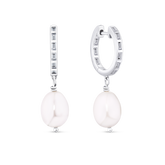 Cubic Zirconia & Freshwater Pearl Drop Earrings in Sterling Silver