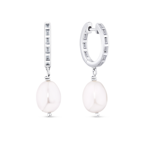 Cubic Zirconia & Freshwater Pearl Drop Earrings in Sterling Silver