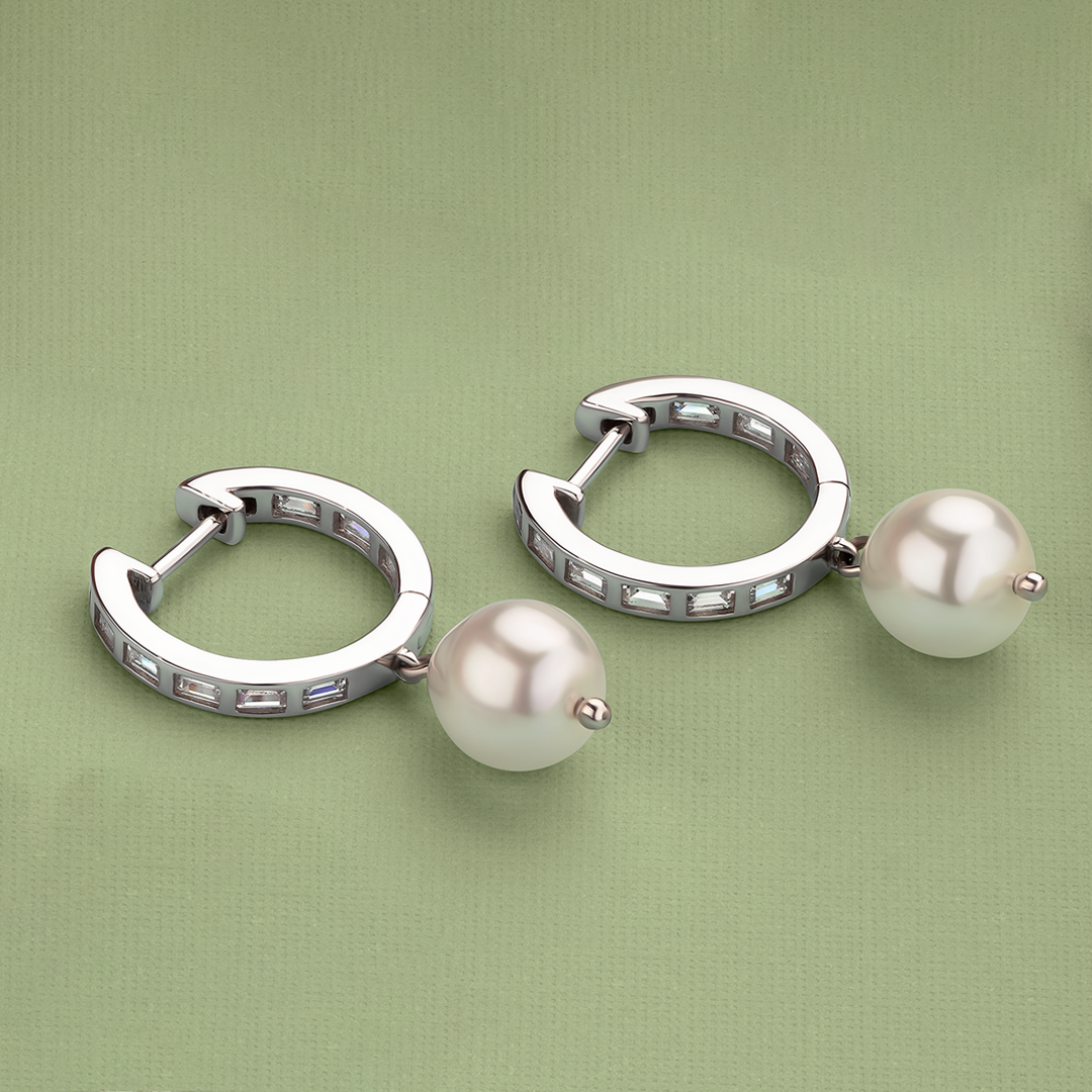 Cubic Zirconia & Freshwater Pearl Drop Earrings in Sterling Silver