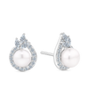 Freshwater Pearl & Cubic Zirconia Halo Stud Earrings in Sterling Silver