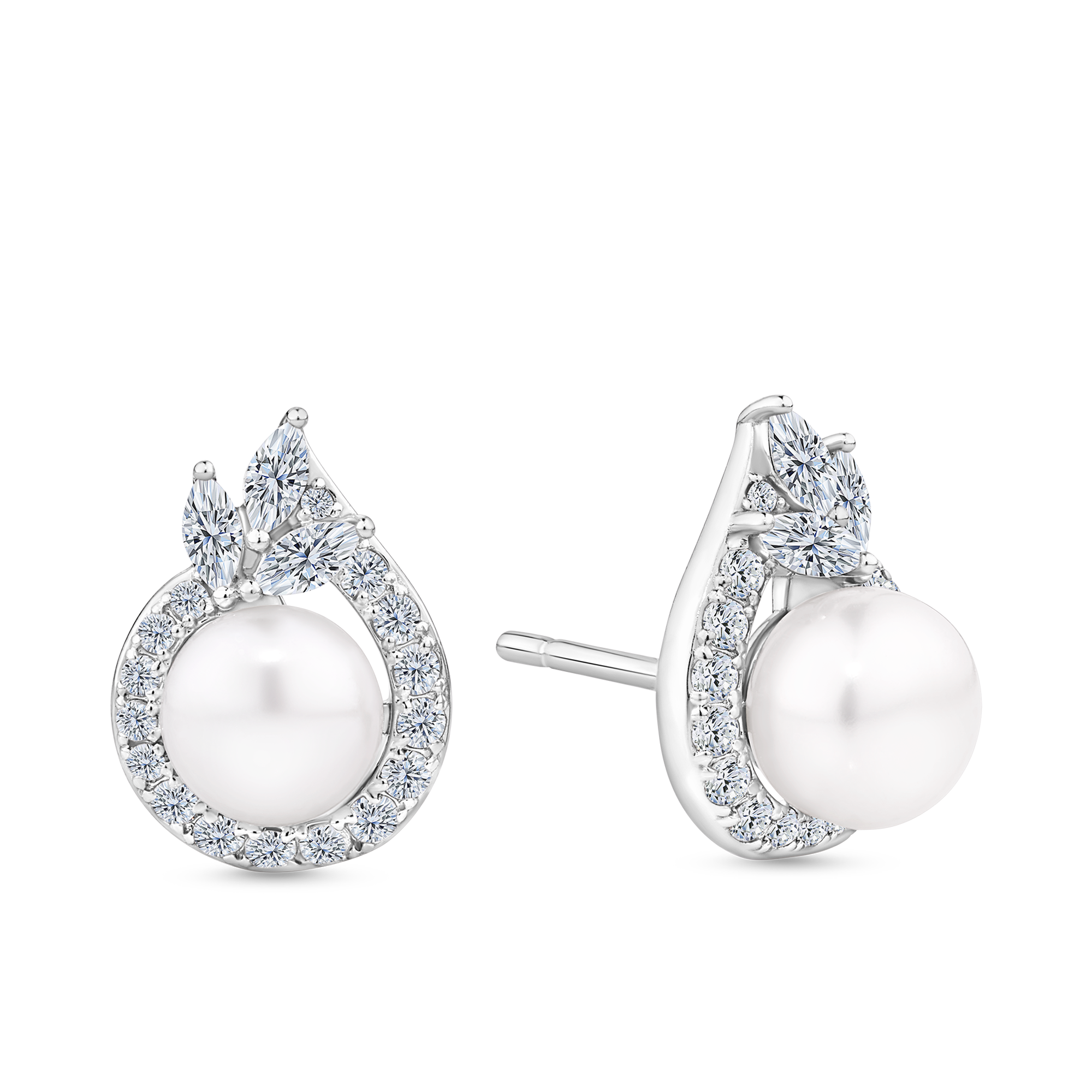 Freshwater Pearl & Cubic Zirconia Halo Stud Earrings in Sterling Silver
