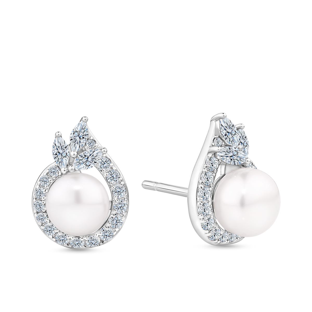 Freshwater Pearl & Cubic Zirconia Halo Stud Earrings in Sterling Silver