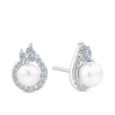 Freshwater Pearl & Cubic Zirconia Halo Stud Earrings in Sterling Silver