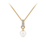 Freshwater Pearl and Cubic Zirconia Pendant in 9ct Yellow Gold