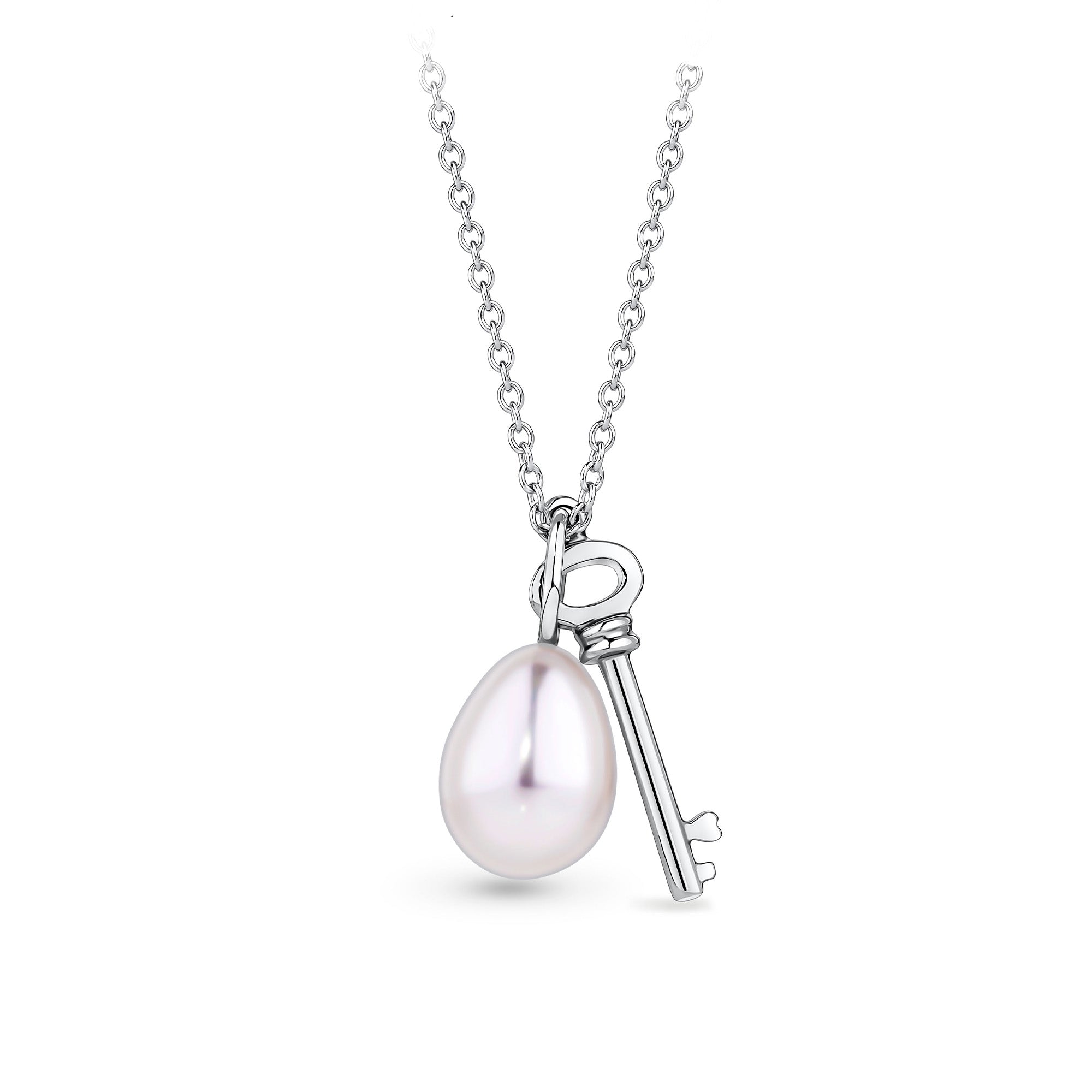 Freshwater Pearl Key Pendant in Sterling Silver