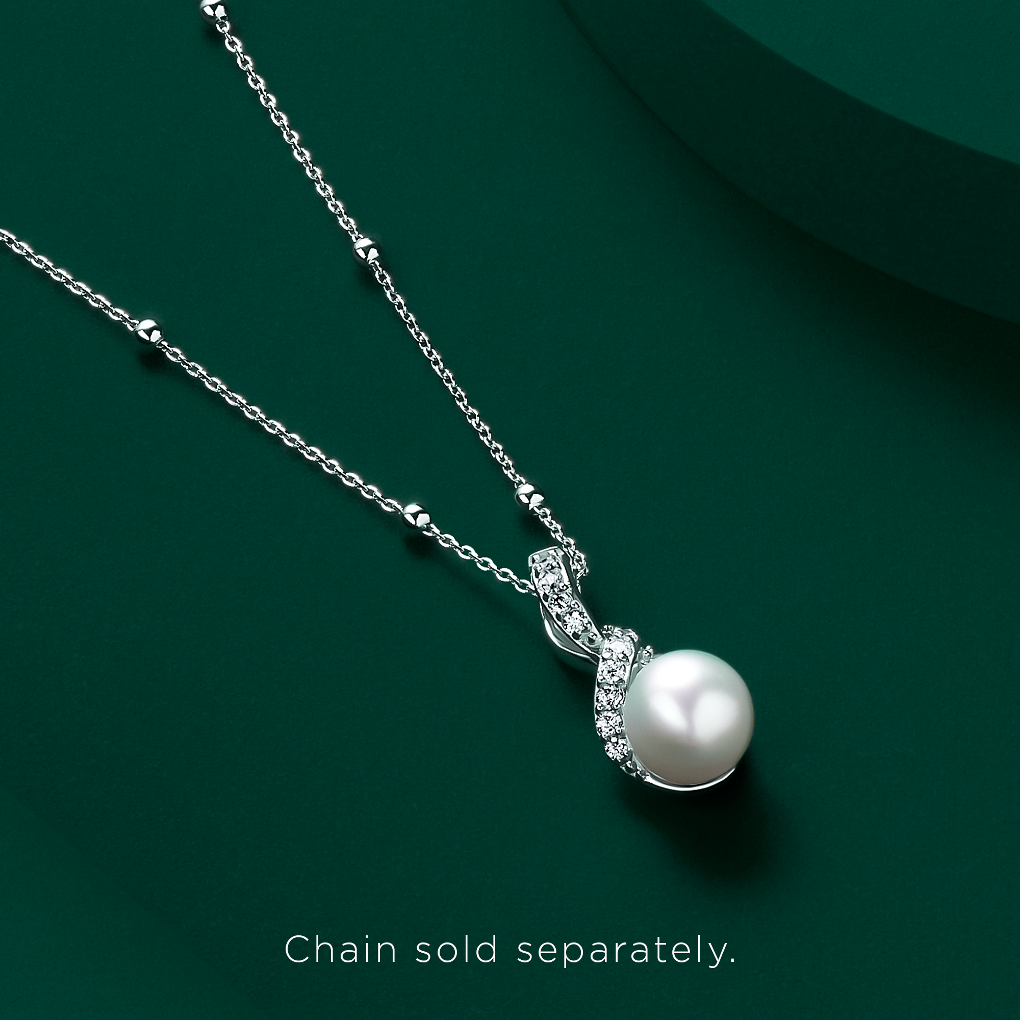 Freshwater Pearl and Cubic Zirconia Twist Pendant in Sterling Silver