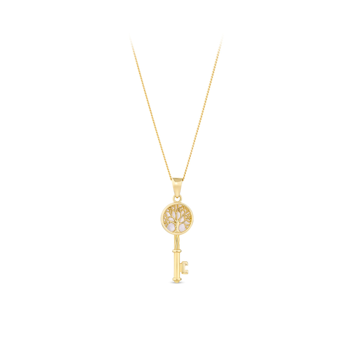 Mother of Pearl Tree of Life Key Pendant in 9ct Yellow Gold