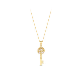 Mother of Pearl Tree of Life Key Pendant in 9ct Yellow Gold