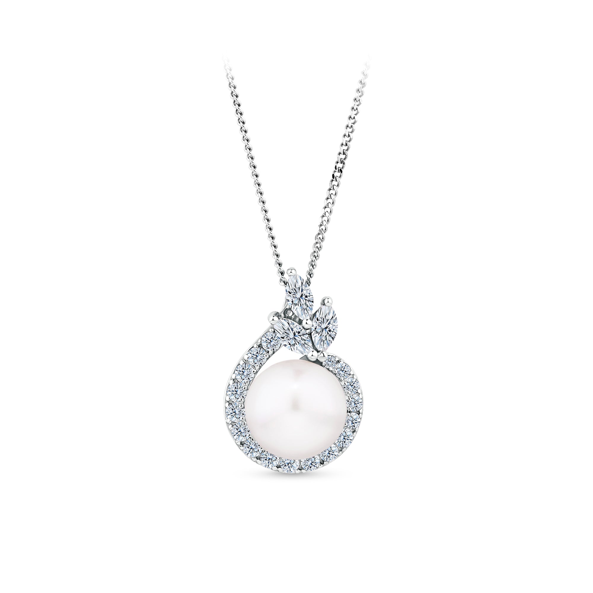 Freshwater Pearl & Cubic Zirconia Halo Pendant in Sterling Silver