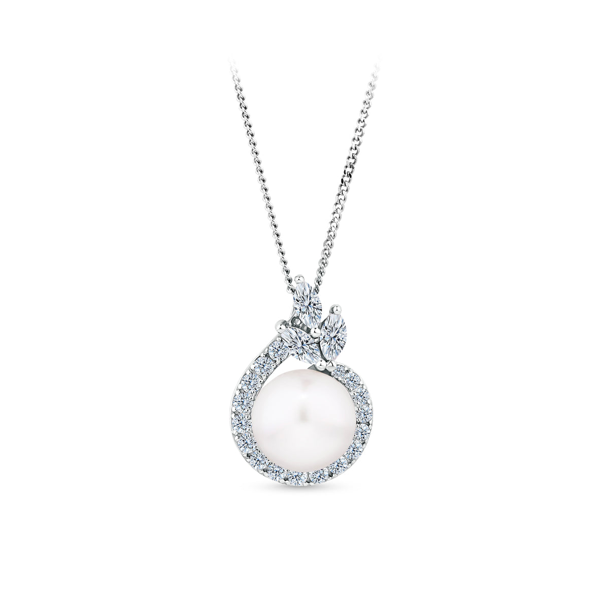 Freshwater Pearl & Cubic Zirconia Halo Pendant in Sterling Silver