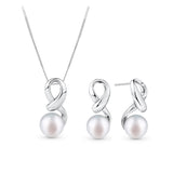 Button Freshwater Pearl Pendant and Earrings Set in Sterling Silver
