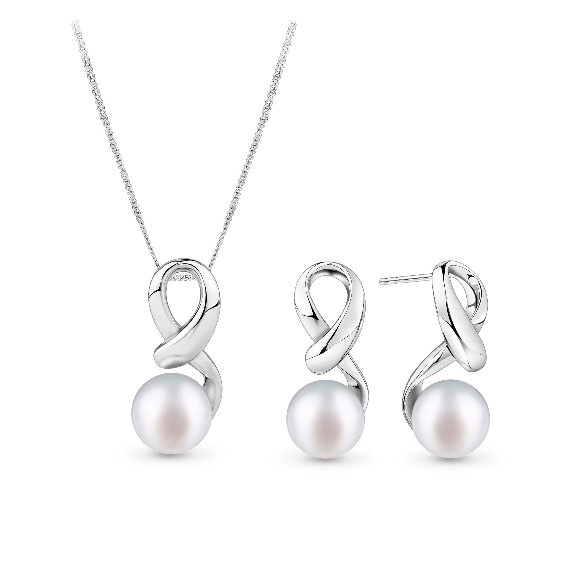 Button Freshwater Pearl Pendant and Earrings Set in Sterling Silver