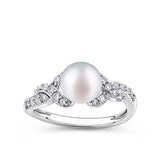 Freshwater Pearl and Cubic Zirconia Twist Ring in Sterling Silver